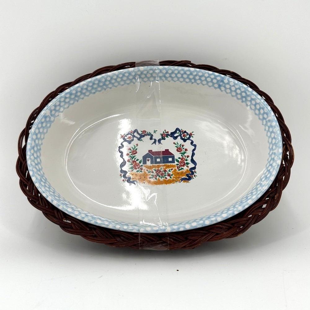 Vintage Teamson 1995 Country Home Farmhouse‎ Baking Dish Stoneware & Basket